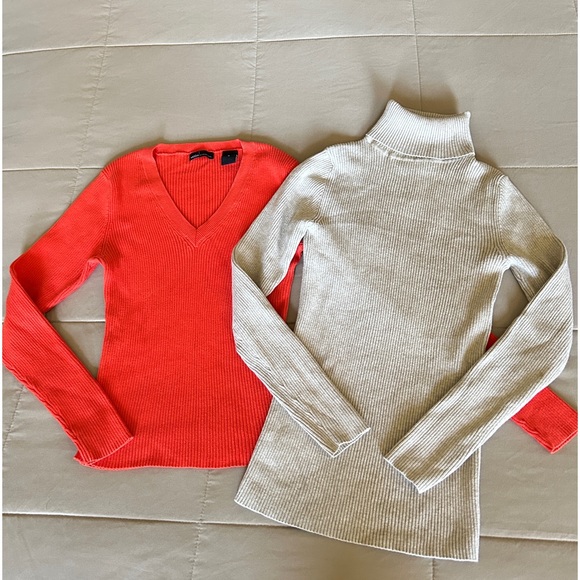 Moda International by Victoria Secret Ribbed Fitted Sweaters Orange |Cream Small - Picture 8 of 8